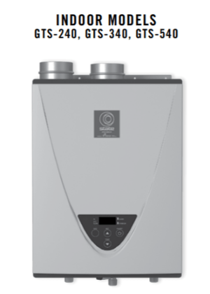 Tankless on demand water heater condensing indoors 199,000 BTUS for propane heating to go with the HUG Hydronics in floor heating system